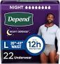 Depend Night Defense Adult Diapers, Incontinence Underwear for Men, Disposable, Overnight, Large, Grey, 22 Count