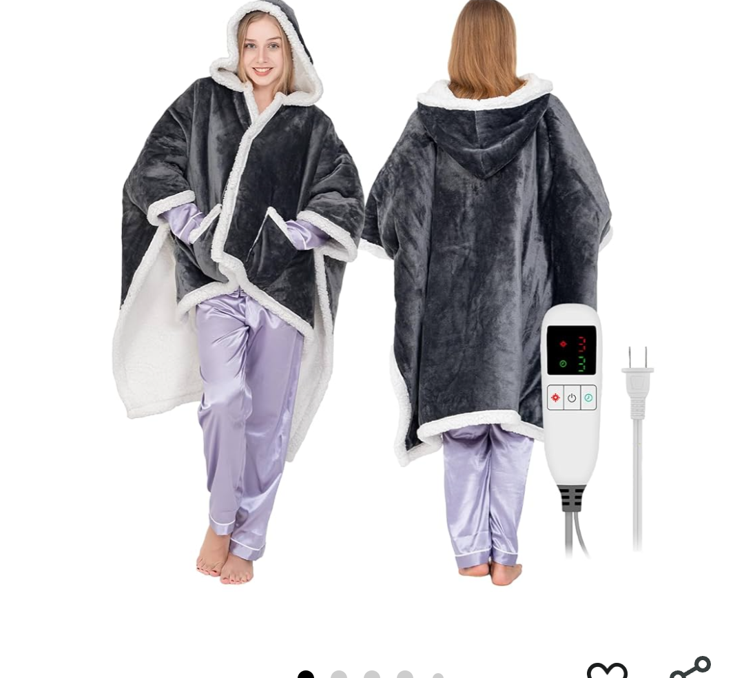 Wearable Heated Blanket for Women with Removable FootPocket,Electric Snuggle Heated Blankets with Sleeves Warm Heated Robe Flannel & Sherpa Heating Throw Blanket Shawl with 9 Temp for Winter 48"x72"