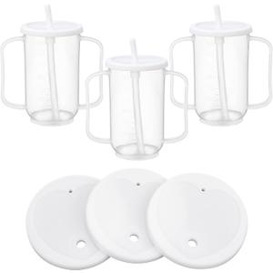 Sliner Adult Sippy Cups for Elderly 12 oz Straw Sippy Cups with 2 Handles No Spill for Adults Spill Proof Dysphagia Cup for Disabled Patients(White)