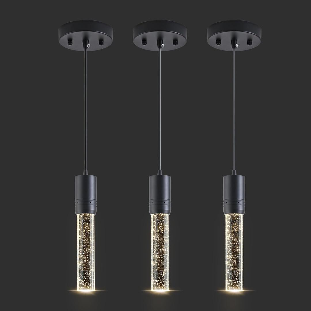 Black Pendant Lights Kitchen Island, Crystal Bubble Pendant Lights, Adjustable Modern Pendant Light Fixtures for Dining Living Room Bedroom 3 Pack