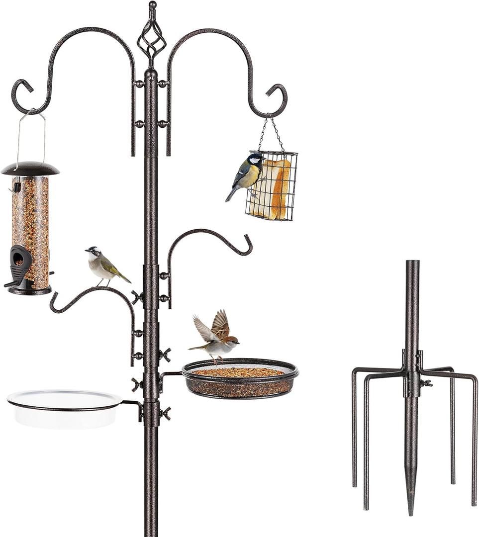 ERYTLLY Bird Feeding Station Kit Bird Feeder Pole Wild Bird Feeder Hanging Kit Planter Hanger Multi Feeder Hanging with Metal Suet Feeder Bird Bath for Attracting Wild Birds (91 Inch)