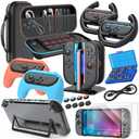 Switch 2 Accessories, Bundle Case for Nintendo Switch 2 (2025), MENEEA 20-IN-1 Kits: Carrying Case, Controller Charger Dock, Grips for Joy Con,Steering Wheels for Mario Kart,Protective Cover for Controller Console for Switch 2 (Black)