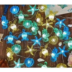 Ocean Themed String Lights Marine Life Night Light Beach Dcor Sea Turtle Seahorse Starfish Clam Decorative Lights Battery Operated USB Plug in 30LED 10ft Christmas Tree Ornaments Holiday Bedroom