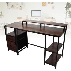 Home Office Computer Desk Industrial Computer Table Vintage Computer Desk with Raised Shelf for Home Office