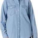 Amazon Essentials Women's Relaxed-Fit Denim Chambray Button-Down Long-Sleeve Shirt, Medium