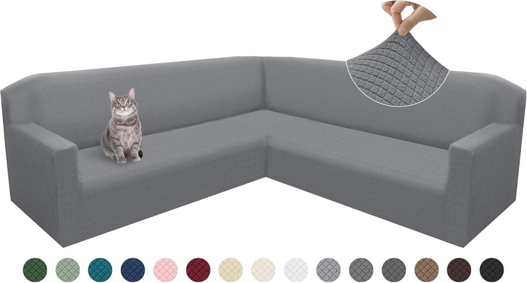 Arfntevss Corner Sectional Couch Covers Soft Stretch Jacquard Fleece Sectional Sofa Covers Universal Luxury L Shape Sofa Slipcovers Non Slip Pet Dog U Shaped Furniture Protector (Light Gray, Small)