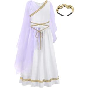 ReliBeauty Kids Greek Goddess Gostume Girls with Headband (7-8/140, Purple)