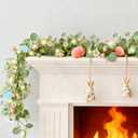 CENMORISE Easter Garland for Mantle - 6FT Faux Eucalyptus Garlands with Daisy, Pink Bloom & Egg, 20 LED Lights, Battery Operated Auto Timer, Flexible for Indoor Outdoor Spring Home Decor