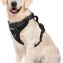 Funfox Dog Harness No Pull, Adjustable Pet Vest Harness, Super Soft Material with Vertical Handle Easy Control, Reflective Night Walking, 2 Leash Clips for Large Dogs, Black, L
