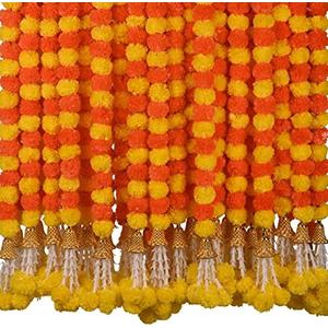Amazon.com: DIYANA IMPEX Marigold Garland for Decoration 5 Pcs of 5 feet Long Strands Artificial Marigold Flowers with Bell, Indian Dcor for Pooja/Diwali Decorations/Christmas (Orange + Yellow) : Home & Kitchen