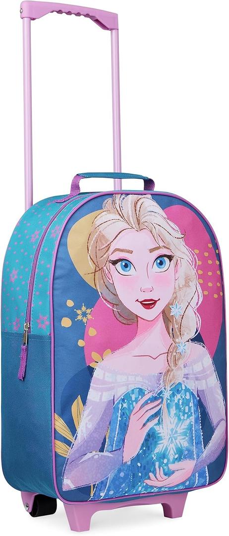 Disney Kids Rolling Luggage 1611 in, 16L Carry On Suitcase with Wheels, Foldable Lightweight Travel Bag, Gifts for Kids (Blue Elsa)