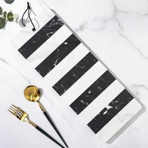 Patelai Marble Cutting Board for Kitchen Multi Purpose Striped Marble Board with Leather Tie 6 x 16 Serving Tray Stone Checkered Cutting for Kitchen Easy to Clean