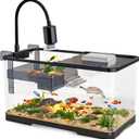 (Tank + Light + Filter + Filter Balls) Turtle Tank Kit, Turtle Tank Starter Kit,Bottom Drainage, Multi-Function Areas for Turtles, Crabs,Fishes, Amphibians,Reptiles. (21.65  12.28  12.28 Inch)