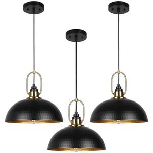 ElilyGiA Black Pendant Lights Kitchen Island 12.2 Inch Dome Kitchen Pendant Light 3 Pack Industrial Pendant Light Fixtures Adjustable Height, for Dining Room, Living Room, Office Foyer Hallway Bar