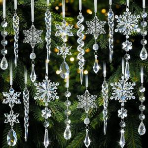 Festives Accessories Acrylics Snowflakes and Ice Cone Pendant Stylish Christmas Tree Sparkling Embellishment (12, Transparency)