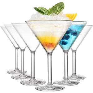 Yopay Set of 6 Unbreakable Martini Glasses, 10 Ounce Plastic Cocktail Glasses for Whiskey, Margarita, Manhattan, Holiday, Party, Reusable, Break Resistant, Clear Polycarbonate Glassware