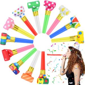 12 Pcs Party Blowers, Colorful Noise Makers Funny Blowout Horns for Birthday New Years Graduation Sporting Events Party Favor Supplies (Paper)