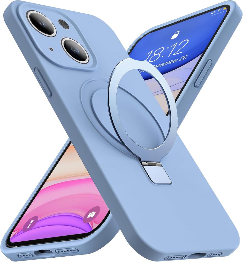 Designed for iPhone 13 Case with Magnetic Invisible Stand Compatible with Mag-Safe Military Drop Tested Shockproof Silicone Phone Cases for Women Men 6.1'', Blue