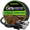 Cat 6 Outdoor Ethernet Cable 300 ft, 24AWG 10Gbps Cat6 Cable Cord Waterproof Direct Burial LLDPE UV Jacket, Internet Network Cable with 60 Ties Support Cat6 Cat5e Cat5, CCA, UTP for PC
