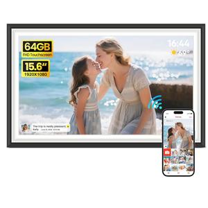 BIGASUO Digital Picture Frame Frameo 15.6" WiFi Electronic Photo Frames Large with 64GB Memory 1920x1080 IPS FHD Touch Screen Share Moments Instantly Anywhere Photo Gifts for Parents and Grandparents
