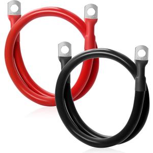 4AWG 2FT Battery Cables Set, (1 Positive & 1 Negtive) with 3/8" M10 Lug Terminals, Power Cord Inverter Jumper Cables, Battery Cable for Car, Truck, Solar, Marine, Lawn Mower, RV.