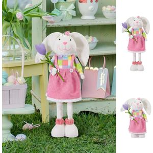 Standing Easter Bunny Decor with Stretchable Legs Large Rabbits Plush Gnome Figurine Cute Easter Decorations for Home Office Front Door Kitchen Farmhouse Spring Ornamen (Pink)