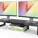 WESTREE Dual Monitor Stand Riser, Wood and Steel Monitor Stand Riser, Computer Monitor Stand for 2 Monitors, Multi-Purpose Desktop Storage Stand for Computer,Laptop,Printer, TV, Large, Grey, Black