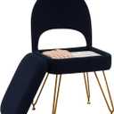 WROCFURSTAR Vanity Stool Chair with Folding Back, Storage Ottomans Faux Fur Vanity Chair, Multifunctional Upholstered Footstool with 4 Metal Legs with Anti-Slip Feet for Bedroom Living Room Entryway