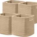 UBBCARE Set of 4 Storage Basket-12 X 12 X 12 in, Cotton Rope Basket for Shelves, Toys, Book, Cube Storage Bins with Handles, Woven Storage Basket for Organizing, Brown