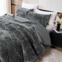 YIYEA Faux Fur Queen Size Comforter Set, Luxury Ultra Soft Fluffy Comforter, Plush Fuzzy Bedding Comforter Sets for Fall Winter, Cozy Warmth, No Shedding, 3PC, Queen, Dark Grey
