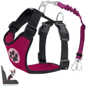 Lukovee Dog Car Harness Seat Belt, Adjustable Mesh Breathable Vest with Elastic Bungee Tether, Soft Padded 2-in-1 Safety Car Harness Seatbelt for Small Medium Large Dogs (Rose,XXS)