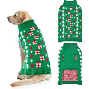 Christmas Dog Sweater Pet Christmas Knitwear Warm Dog Turtleneck Sweater with Xmas Trees Patterns Pet Winter Warm Clothes Knitted Shirt Hoodie for Small Medium Large Dogs 3XL