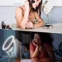 MILONT 9" Lighted Makeup Mirror, 1X/ 10X Magnifying Vanity Mirror with Height & Brightness Adjustable, Rechargable Makeup Mirror, 360°Rotation Double Sided Standing Desk Mirror (Satin Nickel)