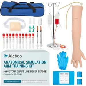 Alcedo Phlebotomy Practice Kit, Complete Venipuncture and Injection IV Practice Essentials, Realistic Training Arm with Stand & Carry Bag, Light Skin, for Medical Students & Educational Use Only