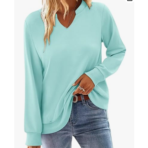 StunShow Women Sweatshirts Long Sleeve Shirts V Neck Casual Cute Loose Fit Lightweight Pullover Tops (Small, Light Jade)