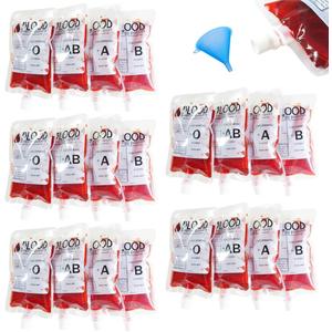 20 Pack Blood Bags for Drinks,8.5oz Anti-Leak Bags with Cap,Reusable Food Grade Bag,Decoration Cups for Halloween and Christmas