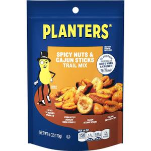 PLANTERS Spicy Nuts & Cajun Sticks Trail Mix- Mixed Nuts Trail Mix Snack Packs, 6 oz Bags (Pack of 12)