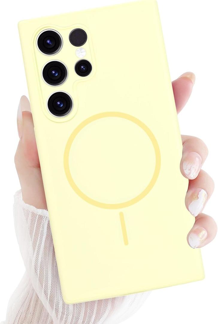 Newseego for Samsung Galaxy S24 Ultra Magnetic Case, Cute Soft Liquid Silicone Slim Case for Women Girls Men Camera Protection Microfiber Lining Shockproof Cover for Samsung Galaxy S24 Ultra-Yellow