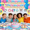 131pcs 6 7 Birthday Decorations, 67 Birthday Decorations | 6 7 Birthday Theme Set: Banner,Tablecloth,Cake Topper,Cupcake Toppers,Balloons,Cups,Napkins,Plates & Forks