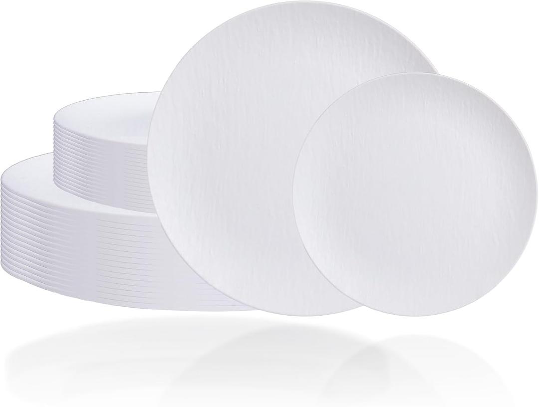 WONDERFUL 32pcs White Plastic Plates Reusable Unbreakable Dinnerware Set Dishes Set Dishwasher Safe Outdoor Plates Includes:16 Dinner 10" and 16 Dessert Plate 7.3" Ideal for Wedding/Mothers Day
