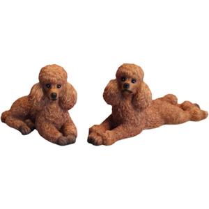 Set of Miniature Poodle Garden Statue Dog Figurines Resin Sculpture Forest Animal Statue Outdoor Decor Yard Planter Flower Pot Ornaments(Braun) (Brown)