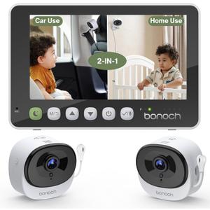 bonoch 2-in-1 Car Home Dual-Use Baby Monitor, 5" HD Clear View Wireless Monitor, 2 USB Powered Cameras for Baby, Seamless Transition Between Car & Home, 360 Rotatable, Night Vision, Easy to Install