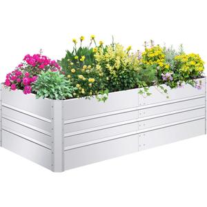 SnugNiture Galvanized Raised Garden Bed 6x3x2FT Outdoor Large Metal Planter Box Steel Kit for Planting Vegetables, Flowers (Silver)