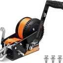 METOWARE 3500LBs Boat Trailer Winch with 33 Ft(10M) Polyester Strap, Hand Winch Heavy Duty Hook 2-Way Ratchet 4:1/8:1 Gear, Portable Hand Crank Winch for Boat, Trucks, ATV, Trailer, Jet Ski