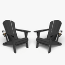 Folding Adirondack Chair with Cup Holders Set of 2, HDPE Plastic Outdoor Chairs, Weather Resistant, Real Wood Look for Patio, Deck, Fire Pit, Backyard, Black