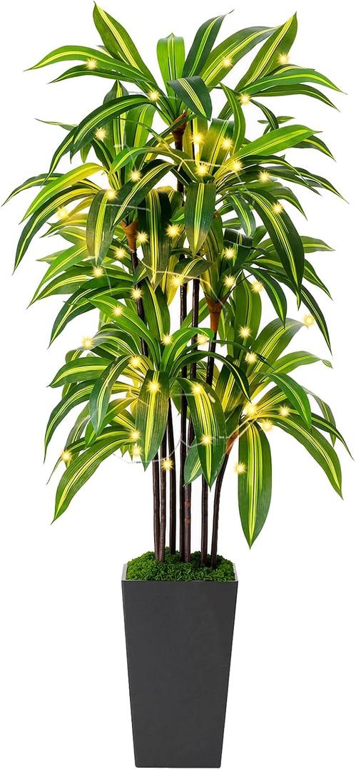 Artificial Dracaena Tree 5FT, Fake Plants with Black Tall Planter - Fake Tree Tall Faux Plants Indoor Floor Plant with Moss - Artificial Plants Indoor for Office Living Room Home Decor