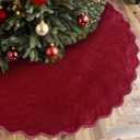 RoundFunny Burgundy Christmas Tree Skirt 48 Inches Neutral Velvet Christmas Tree Skirts Modern Scalloped Edge Xmas Decorations Minimalist Mat for Home Indoor Outdoor Holiday Party Decor