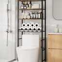 4-Tier Over-the-Toilet Storage Rack with One-Piece Wooden Shelves & Open Net Basket, Bathroom Organizer with Adjustable Feet & Anti-Tip Kit, Space-Saving Toilet Shelf, Brown, 24.4" x 9.4" x 69.3"