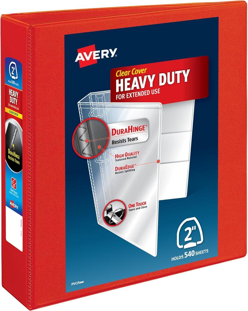 Avery Heavy-Duty 3 Ring Binder with One Touch EZD, 2 Inch Binders 3 Ring, Versatile for Home, School, Office Use (79225)