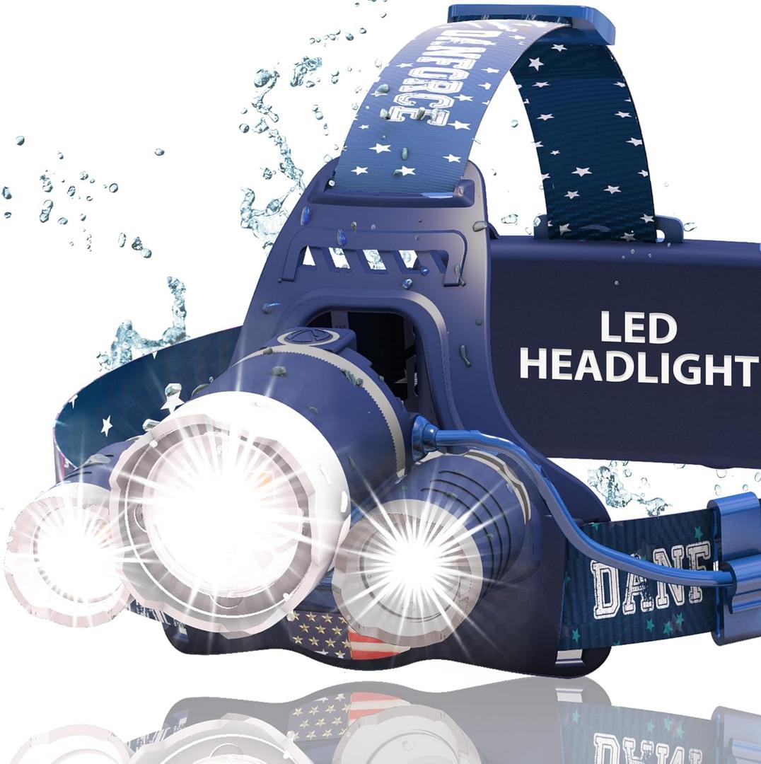 DanForce Headlamp. USB Rechargeable LED Head Lamp. Ultra Bright LUMINUS 1080 Lumen Head Flashlight + Red Light. HeadLamps for Adults, Camping, Outdoors & Hard Hat Work. Zoomable IPX54 Headlight (Neptune)